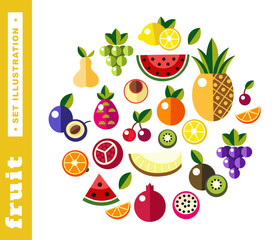 Set illustrations of fresh fruit