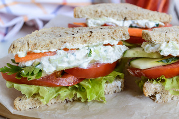 sandwich with vegetables and cheese