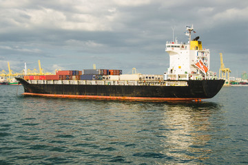 Cargo ship with containers at port. Shipping,Transportation concept