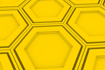 Abstract background made of yellow hexagons, wall of hexagons,, 3d render illustration