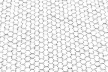 Abstract background made white of hexagons, wall of hexagons, 3d render illustration