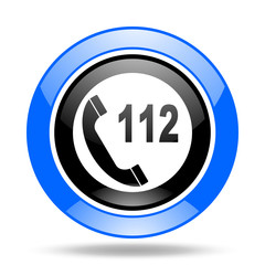 emergency call blue and black web glossy round icon