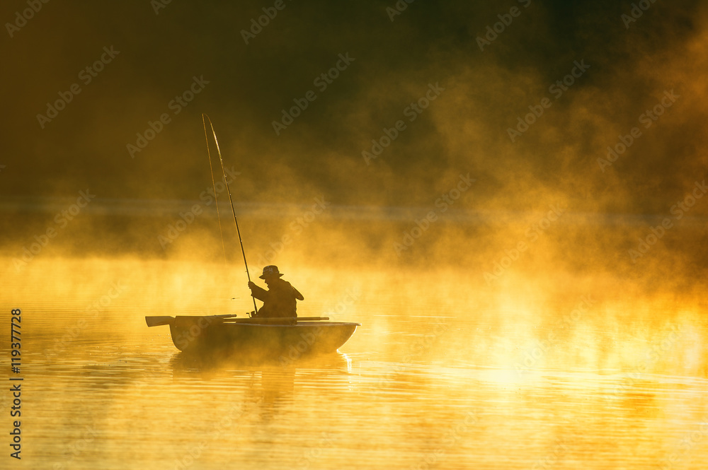 Wall mural man fishes in the lakes of the Mazury