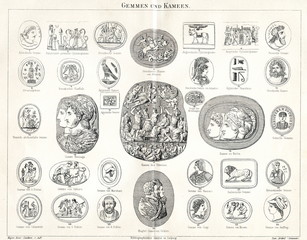Engraved gems and cameos (from Meyers Lexikon, 1895, 7/286-7)