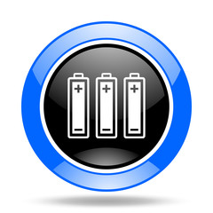 battery blue and black web glossy round icon