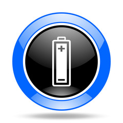 battery blue and black web glossy round icon