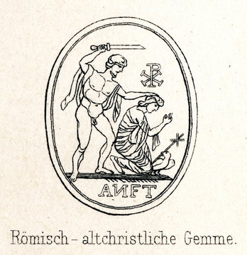 Ancient Roman Gemme from Diocletian's time - the holy martyr's death (from Meyers Lexikon, 1895, 7/286-7)

