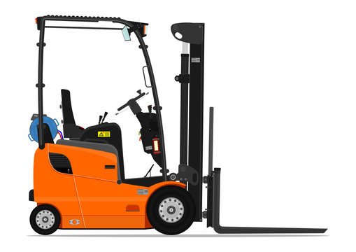 Propane counterbalance forklift on a white background. Flat vector