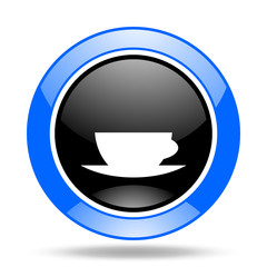 espresso blue and black web glossy round icon