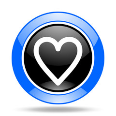 heart blue and black web glossy round icon