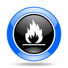 flame blue and black web glossy round icon