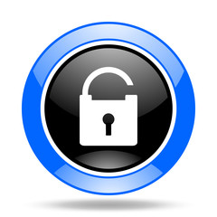 padlock blue and black web glossy round icon