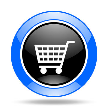 cart blue and black web glossy round icon