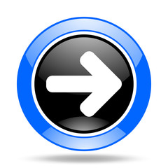 right arrow blue and black web glossy round icon