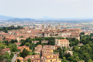 Panorama of upper city Citta Alta in Bergamo, Italy