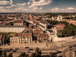 Obraz premium AERIAL. Old Town in Vilnius, Lithuania: the Gate of Dawn
