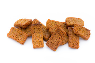 Bread croutons isolated on a white background.