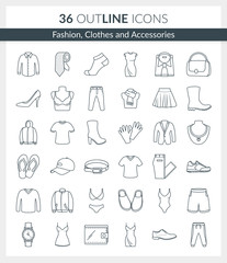 Fashion, Clothes and Accessories Icons. Set of modern Outline  icons of fashion, clothes, accessories.
