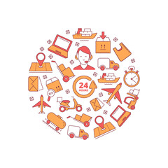illustrations in circle shape of logistics and delivery