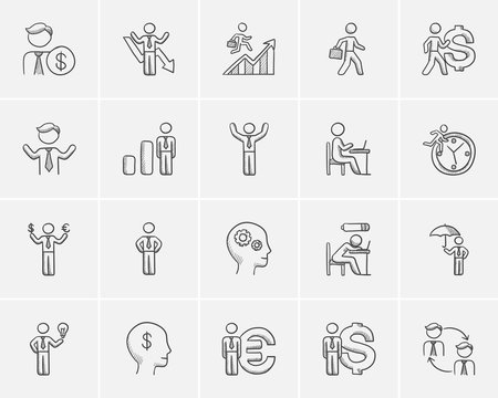 Business sketch icon set.