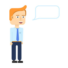 Businessmen characters smiling isolated. Startup entrepreneur presenting information - poster with a place for your text.