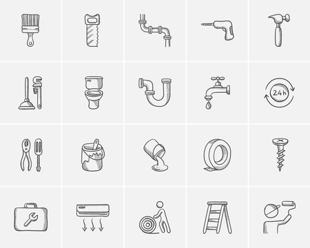 Construction sketch icon set.