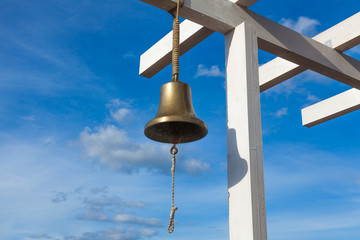 The bell on the dock of the yacht-club Neftino, Russia