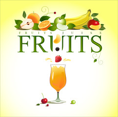 Glass of juice. Ripe fruit. Vector
