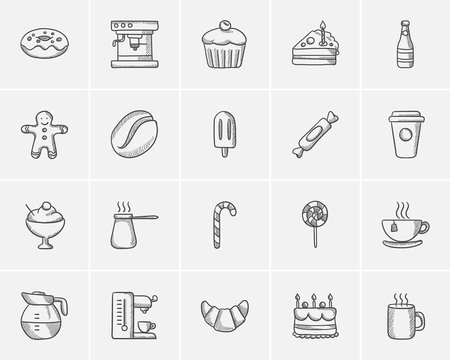 Junk Food Sketch Icon Set.