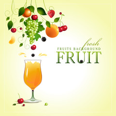 Glass of juice. Ripe fruit. Vector