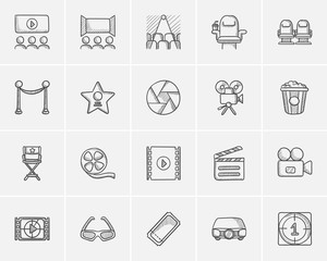Media sketch icon set.