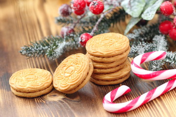 Obraz na płótnie Canvas Christmas cookies with festive decoration