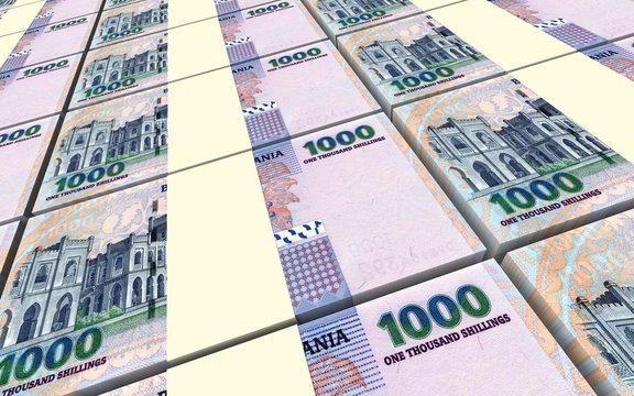 Tanzanian shilling bills stacks background. 3D illustration.