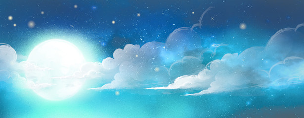 cielo de noche con luna y nubes - obrazy, fototapety, plakaty