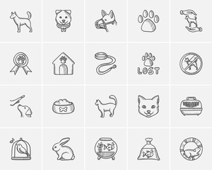 Pets sketch icon set.