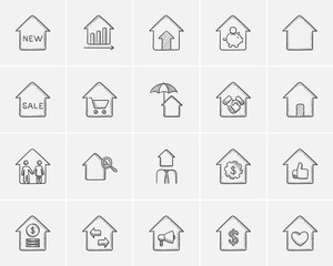 Real estate sketch icon set.