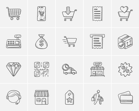 Shopping Sketch Icon Set.