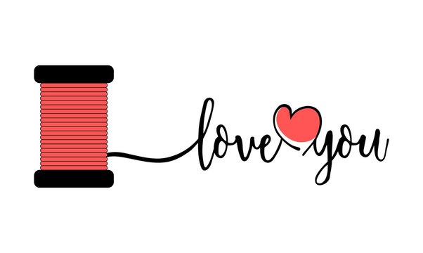 Love You Text With Thread. Valentines Day Concept