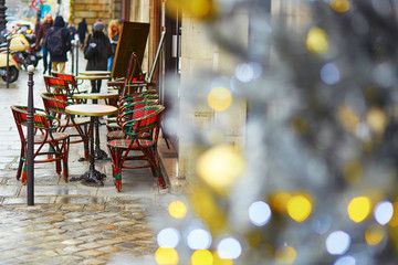 Cafe in Paris decorated with Christmas