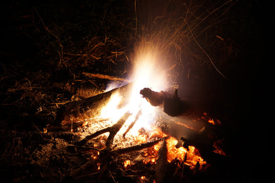 Night fire with sparks