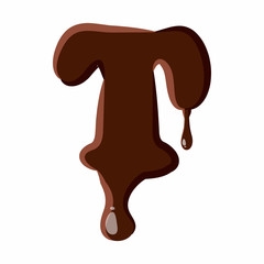 Letter R from latin alphabet with numbers and symbols made of dark melted chocolate