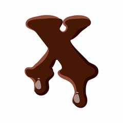 Letter X from latin alphabet with numbers and symbols made of dark melted chocolate