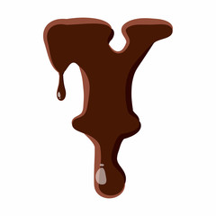 Letter Y from latin alphabet with numbers and symbols made of dark melted chocolate