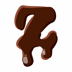 Letter Z from latin alphabet with numbers and symbols made of dark melted chocolate