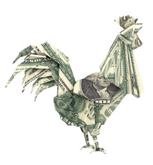 Dollar Rooster. Money origami. Symbol of Chinese New year 