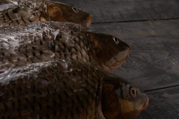 fresh fish on a wooden table