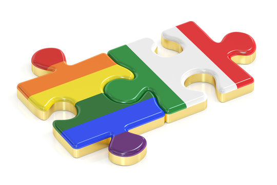 Gay Pride Rainbow and Italy puzzles from flags, 3D rendering