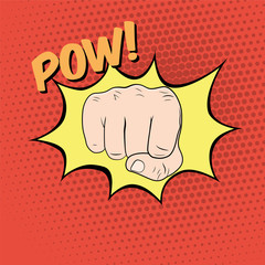 Fist hitting. The punch illustration in pop art style