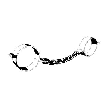 Sketch handcuffs with chain. Vector illustration on white background.