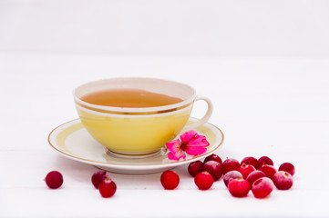 Obraz na płótnie Canvas A cup of tea and cranberries